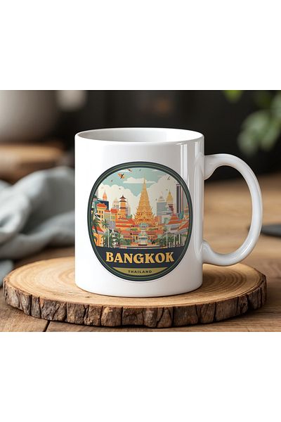 BB TRADE White Ceramic Printed Mug Cup 330ml with Bangkok Design