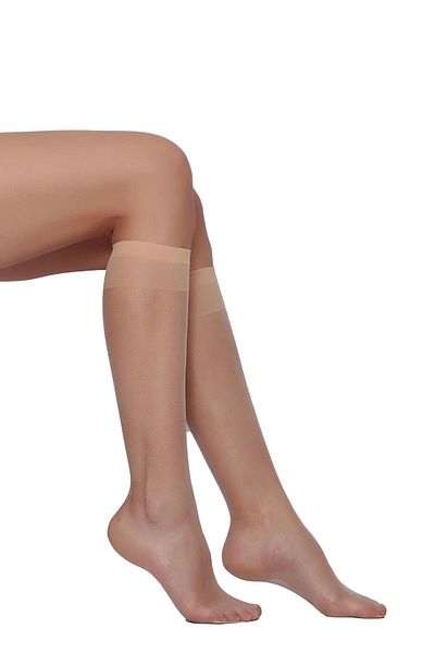 Daymod Women's Light Skin Color Lady Fity 15 Thin Shiny Toeless Knee High Socks Pack of 6