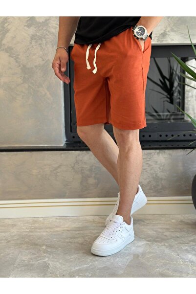ECARTS Men's Lace-Up Comfortable Fit Linen Shorts Tile Eca006