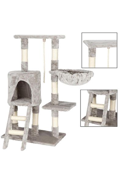 SERSIMO Cat play set, with scratching post, hiding place, bed, rope, 96cm, gray
