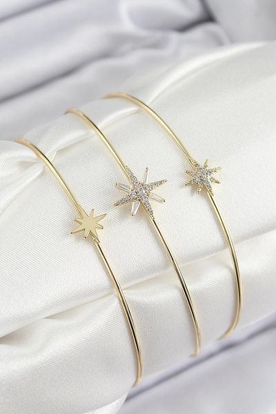 Clariss Brass Zircon Stone Pole Star Model Gold Color Vip 3-Piece Women's Bracelet
