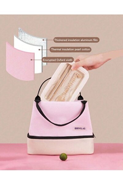The Casius. Portable lunch bag made of polyester for school, office, travel, Duo model, 20 x 14 x 24 cm, pink co