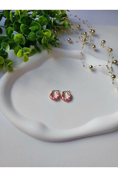 Lilamor Pembe Renk Mineli Çelik Halka Küpe