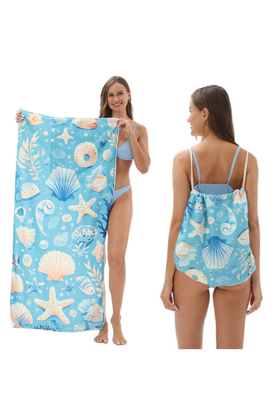 Buldug Prosop de plajă și geantă din microfibră 2 în 1 |   Prosop pentru rucs...