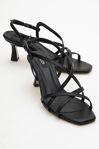 Lizy Shoes Sandale cu toc pentru femei cu detaliu bandă încrucișată neagră