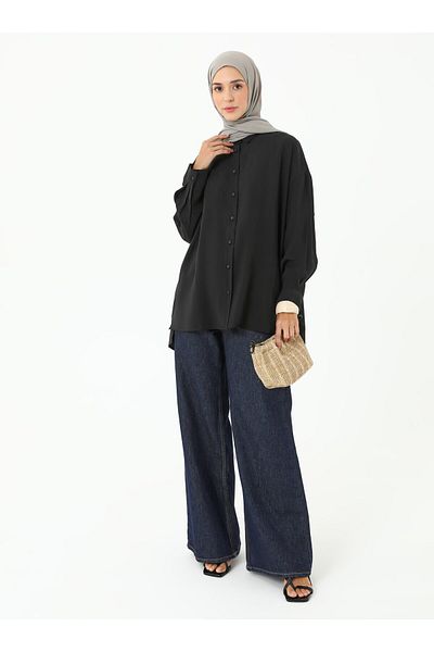 Refka Modal Blouse / Shirt with Pili Detail - Black - Refka
