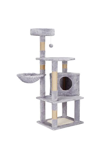 SERSIMO Cat play set, with scratching post, hiding place, bed, ball, 124cm, gray