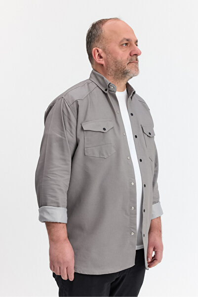 a02teks Slim Fit Men's Denim Shirt Dark Gray (Suitable for 110-115 Kg, 5XL)