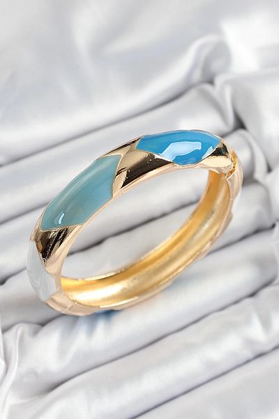 NETWORK ART Bfs Brass Blue White Enameled Baklava Model Gold Color Women's Handcuffs