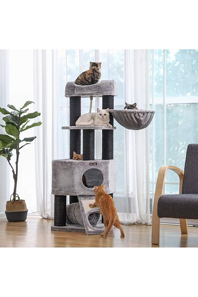 feandrea Cat Playset, Tree Type, With 2 Hideouts, 50x50x141cm, Gray