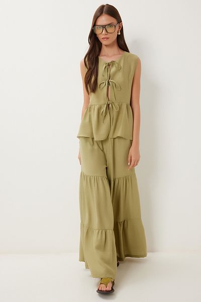 Lovelyİstanbul Flounced Viscose Trousers Blouse Set