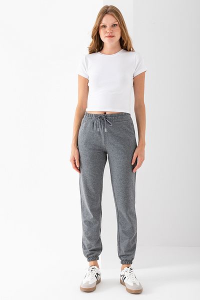 GİYSA Women's Elastic Waist and Leg Double Pocket Sweatpants Gray - 10050