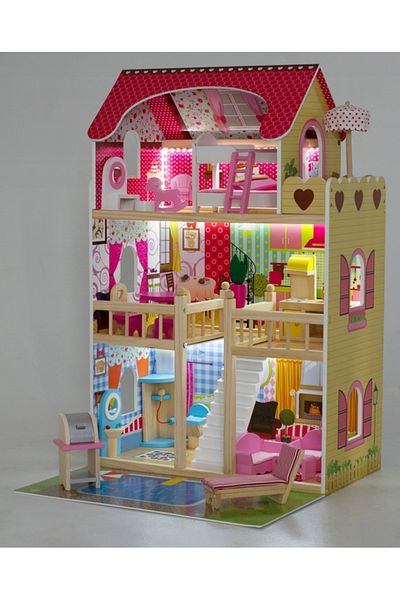 zola Wooden dollhouse, Zola, fully furnished, 3 floors, with swimming pool, sunbed and barbecue, illuminated