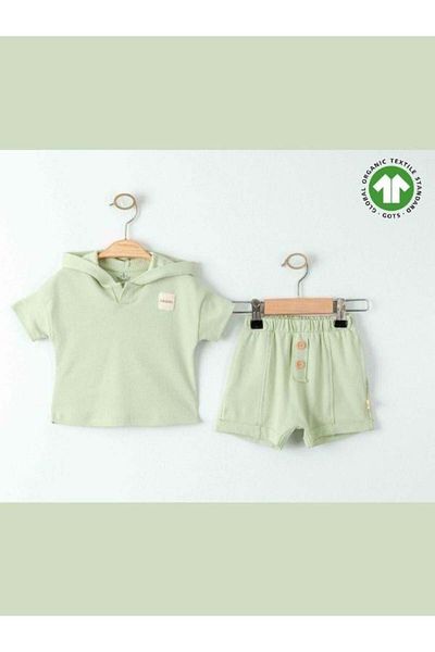 Zekids Baby Organic Cotton Basic Hooded Tshirt Shorts Set