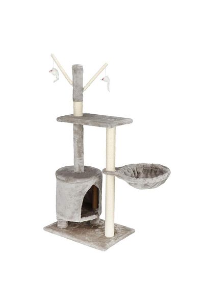 SERSIMO Cat play set, with scratching post, hiding place, lying area, mice, 108cm, gray