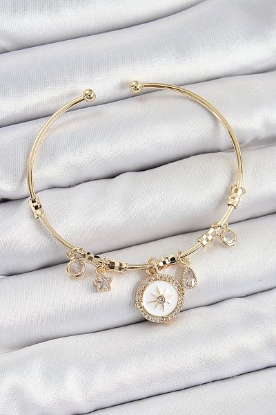 NETWORK ART Bfs Brass Zircon Stone Compass Model Gold Color Charm Bracelet
