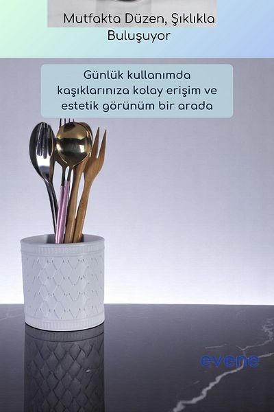 Evene Suport pentru tacâmuri de blat Suport decorativ pentru tacâmuri vertical Cilindru Suport pentru tacâmuri Culoare albă Model 87