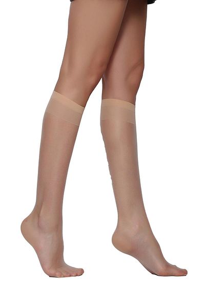 Daymod Women's Light Skin Color Lady Fity 15 Thin Shiny Toeless Knee High Socks Pack of 6