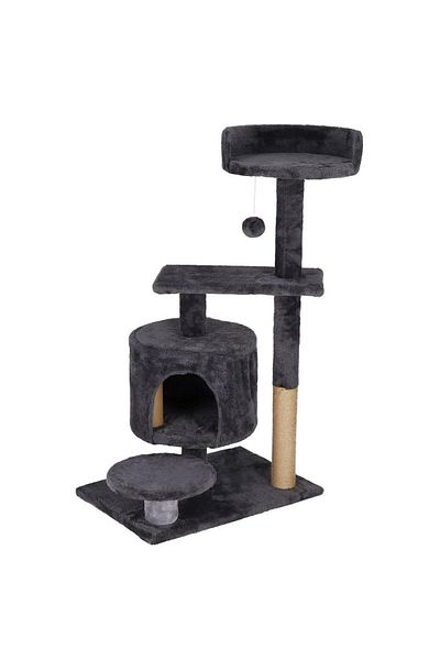 SERSIMO Ansamblu de joaca pentru pisici, cu loc pentru zgariat, ascuns, culcus, minge, 87cm, grafit