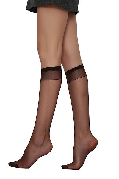 Daymod Γυναικείες κάλτσες καφέ Lady Fity 15 Denier λεπτές γυαλιστερές κάλτσες παντελονιού μέχρι το γόνατο, συσκευασία 6 τεμαχίων
