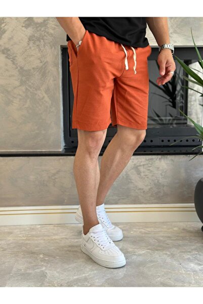 ECARTS Men's Lace-Up Comfortable Fit Linen Shorts Tile Eca006