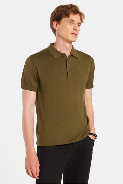 Tudors Ανδρική Slim Fit Στενή Εφαρμογή Χειροποίητη Πόλο Μπλούζα Χρώματος Χακί