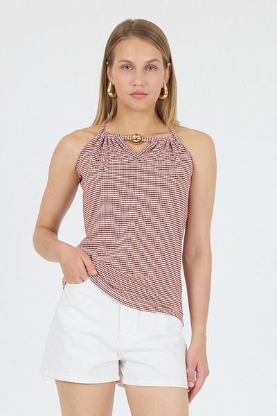 Laranor Jacquard Knitted Blouse with Adjustable Neckline and Tie Detail 25L8109