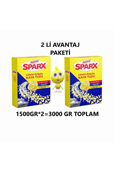 ASPEROX Sparx Limon Kokulu Makine Tuzu 2'li Paket 1500 gr x 2 Toplam 3000 gr