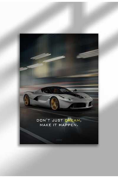 21mxm Frameless Motivational Wall Poster, Supercar Art, "Stop Until Proud" Quote, Fast Mindset 2025