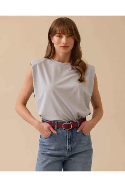 SEÇİL Vatkalı Kolsuz Yuvarlak Yaka Tişört