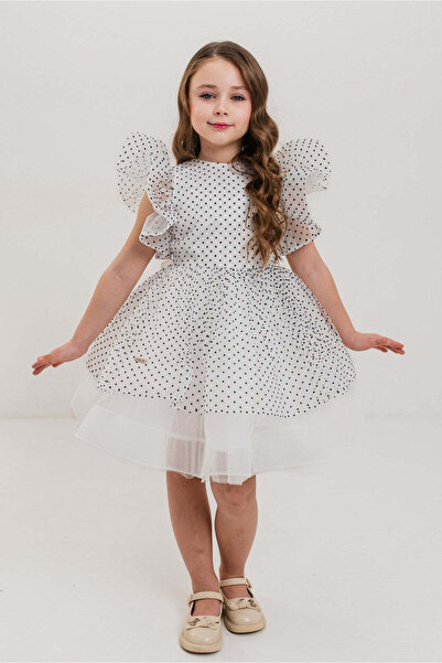 SOLLUXE CELESTE - Occasion Dress Made of Polka Dot Organza and Fine Tulle with Crinoline, White, 134