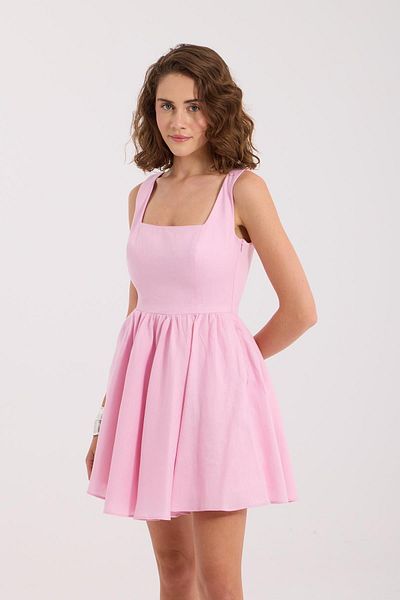 NOK İSTANBUL Back to Love 100% Linen Mini Dress Pink