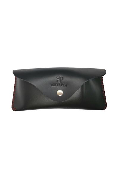 Natty Pell Toc de ochelari soare sau vedere, cu magnet din piele naturala, Negru cu ata rosie