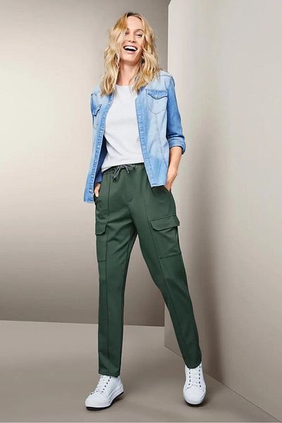 Tchibo Women Stretchable Drawstring Jogger Pants, Green