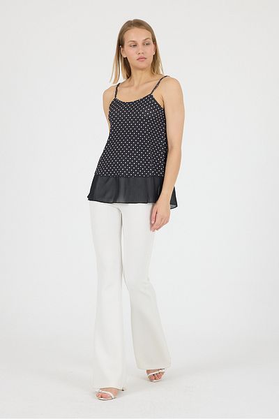 Laranor Adjustable Strap Chiffon Detail Polka Dot Blouse 25L8123