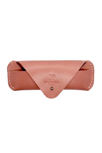 Natty Pell Etui Natty Pell pentru ochelari de soare sau de vedere cusut manual din piele naturala roz cu cusatu