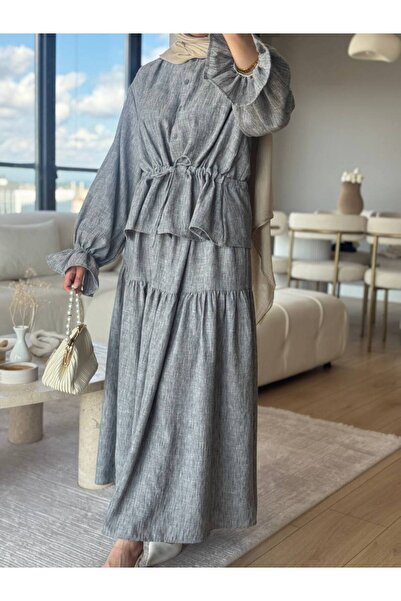 Esre Store 3501 - Linen Fabric Hijab Suit Gray