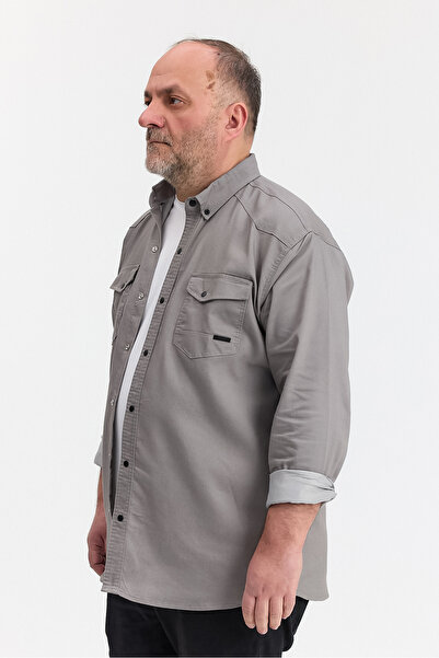 a02teks Slim Fit Men's Denim Shirt Dark Gray (Suitable for 110-115 Kg, 5XL)