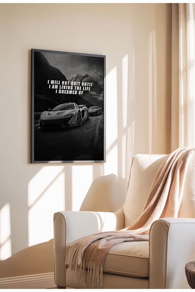 21mxm Frameless Motivational Wall Poster, Supercar Art, "Stop Until Proud" Quote, Fast Mindset 2025