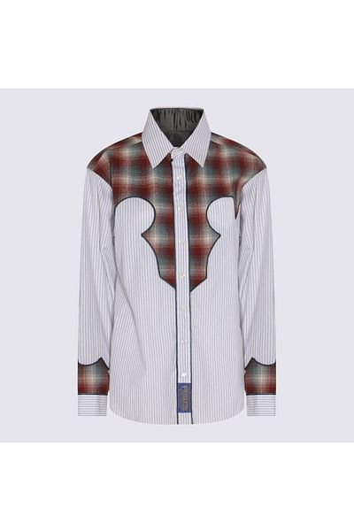 Maison Margiela Cămașă Maison Margiela gri și maro din bumbac cu dungi în carouri
