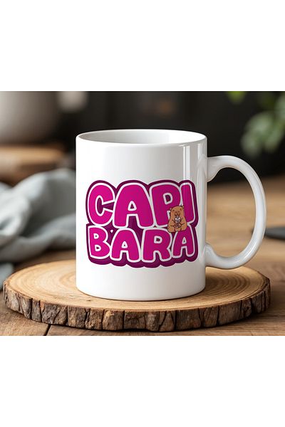 BB TRADE White Ceramic Printed Mug with Capybara Design 330ml