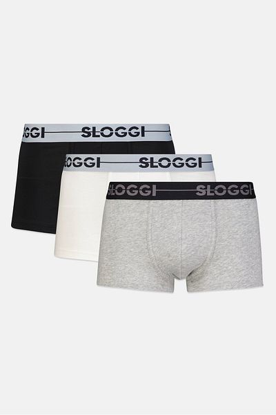 SLOGGI Men 3 Pieces Brand Logo Hipster Briefs, Grey/Black/White