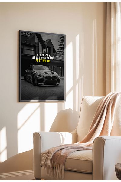 21mxm Frameless Motivational Wall Poster, Supercar Art, "Stop Until Proud" Quote, Fast Mindset 2025
