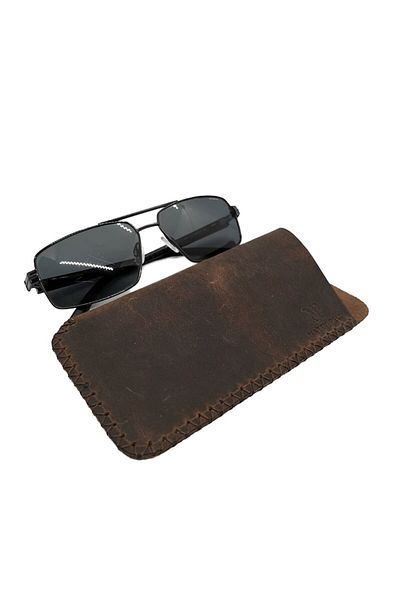 Natty Pell Leather Glasses Case, Brown with X Stitch, Size L