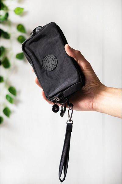 İMAKS Crinkle/Clinkir Waterproof 3 Zippered Shoulder Strap Mobile Phone Carrying Bag Wallet Black 3031