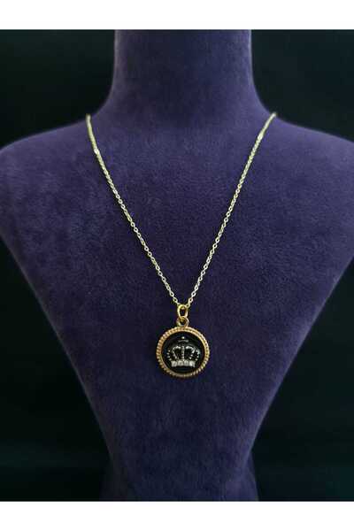 sarıyer silver Royal Crown Model Crown Style Daily Stylish Design Zircon Stone Enamel Yellow Color Coated Steel Necklace