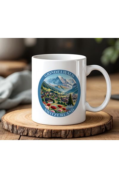 BB TRADE White Ceramic Printed Mug Cup 330ml with Switzerland Design