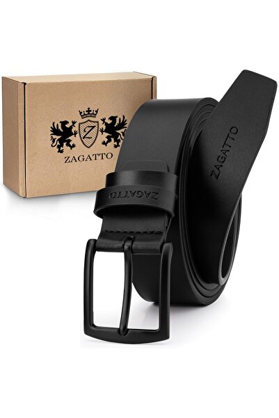 zagatto Curea bărbătească din piele, cataramă clasică, neagră, 115 cm x 33 mm...