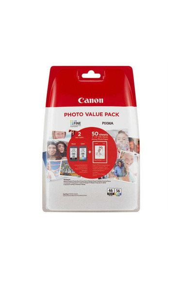 Canon PIXMA E404/ E414 Uyumlu PG-46/CL-56 (PG46 / CL56) Orijinal kartuş Seti (50 fotoğraf Kağıtlı)