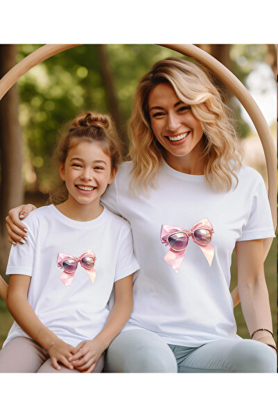 ASELİNDA تي شيرت مطبوع عليه نظارات الأم والبنت وفيونكة (قطعة واحدة فقط، أضف 2...